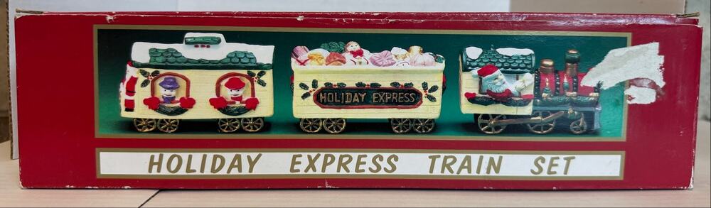 World Bazaars Holiday Express Train Set Hand Painted Porcelain Christmas 3 Pc
